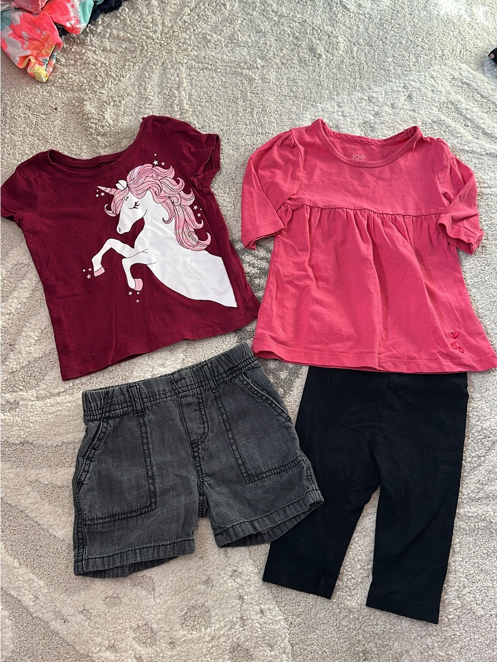 Kids Unicorn Graphic Tee & Pink Top and Bottom Bundle Size 18-24 Months